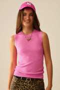 Sleeveless Ribbed knitted Top In fucshia
