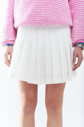 white pleated mini skirt