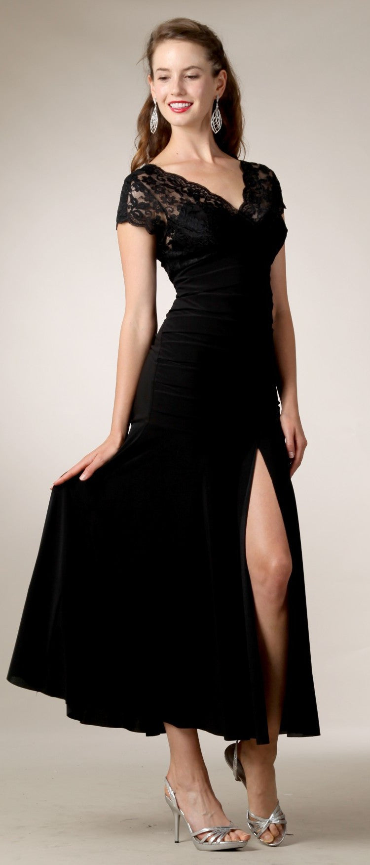 Celavie Dinner Party Tea Length Dress ITY Stretch Lace (Size 2XL)